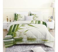 SYHIEGO - Edredón de 200 x 200 cm, 4 estaciones sin funda, con estampado de bambú, piedra agua, camelia blanca, microfibra suave y ligera, edredón lavable, relleno transpirable con 2 fundas de