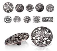 Syhood 100 botones de metal plateado de 17 a 23 mm, mezclados a granel, vintage, redondos, plata antigua, botones decorativos de flores surtidas, para jeans, manualidades, costura, decoraciones de