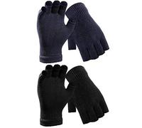 Syhood 2 Pares de Guantes de Medio Dedo Guantes Cálidos Unisex sin Dedos de Invierno para Hombres Mujeres (Negro, Azul oscuro)