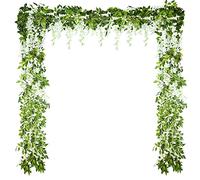 Syhood 4 Guirnaldas de Glicina Artificiales de 26 Feet Vid de Glicina de Seda de Flor Artificial Vid de Glicina Artificial Guirnalda de Glicina Falsa Flor Colgante para Boda Hogar Jardín (Blanco)