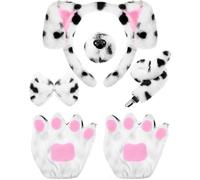 Syhood 5 Pcs Disfraces de Perro Incluye Diadema de Orejas de Perro Pajarita Cola de Nariz Guantes de Pata de Cachorro Accesorios de Disfraz de Animal para Carnaval (Blanco y negro, Estilo sencillo)