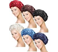 Syhood 6 gorros de dormir de satén, gorro de dormir suave y elástico para mujer (rojo, azul marino, azul oscuro, marrón, negro, beige, grande)