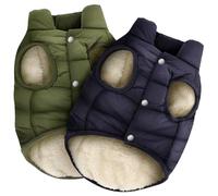 Syhood Chaqueta para perro de 2 capas con forro polar, cálida, suave, resistente al viento, abrigo para mascotas pequeñas para invierno y clima frío (L, azul marino, verde)