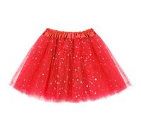 Syhood Falda de Tutú de Niñas de 2 a 8 Años de Tul de 3 Capas Falda de Ballet con Lentejuelas de Estrella de Baile (Rojo)