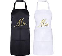 Syhood Juego de 2 delantales de cocina con texto en inglés Mr. and Mrs, ideal como regalo para novia, compromiso, boda, aniversario, despedida de soltera