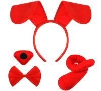 Syhood Orejas de Perro Disfraz Diadema con Orejas de Perro Pajarita para Perro Nariz Falsa con Cola Accesorios de Disfraces para Carnaval Cosplay de Animales Día Mundial del Libro (Rojo)