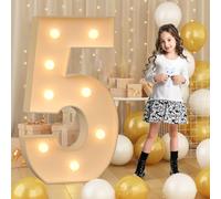 Syibelters 100 cm - 3.3 pies gigantes LED iluminados números 5, mosaico de marquesina iluminado, lámparas de números LED para el día de San Valentín, cumpleaños, Navidad, Año Nuevo