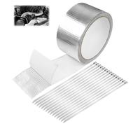 SyiXute 1 Rollos Cinta Anticalorica Escape Aislante 10 m x 5 cm,Cinta Adhesiva De Aluminio con 15 Bridas de Acero Inoxidable,Cinta de Escape Autoadhesiva para Coche,Moto,Colector (Plata)