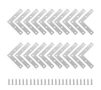 SyiXute 20 Piezas Soportes de Ángulo Plano,Conector Plano en Forma de L,Escuadras de Angulo Acero Inoxidable con 100 Tornillos para Armarios,Mesas y Sillas de Madera,80 x 80 mm