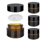 SyiXute 4 Piezas 15ml Ámbar Tarros de Cristal,Marrón Vacía Crema Tarro con Forro Interior Blancos y Tapas de Plástico Negro para Cosméticos Crema Facial Loción Rellenables Botella