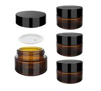 SyiXute 4 Piezas 20 ml Ámbar Tarros de Cristal,Marrón Vacía Crema Tarro con Forro Interior Blancos y Tapas de Plástico Negro para Cosméticos Crema Facial Loción Rellenables Botella