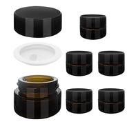 SyiXute 6 Piezas 5 ml Ámbar Tarros de Cristal,Marrón Vacía Crema Tarro con Forro Interior Blancos y Tapas de Plástico Negro para Cosméticos Crema Facial Loción Rellenables Botella
