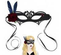 syiyunran Ladies Masquerade Ball Retro Mascara - 1 Pieza, Negro, de Disfraz Mascaras, con Flores Rojas, Mardi Gras Party Prom Adecuado para Fiestas, Bailes, Reuniones, Espectáculos etc