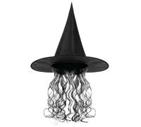 SYJYM - 1 peluca de bruja de Halloween, sombrero de bruja, máscara de EVA, Día de los Muertos, fiesta de terror, carnaval, carnaval, mascarada, accesorios para jugar