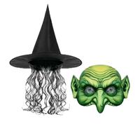 SYJYM - 1 peluca de bruja de Halloween, sombrero de bruja, máscara de EVA, Día de los Muertos, fiesta de terror, carnaval, carnaval, mascarada, accesorios para jugar