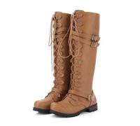 SYJYM - Botas altas hasta la rodilla para mujer, con plataforma, sexy, con hebilla, de poliuretano, retro, de lujo, botas de diseñador, Amarillo, 34 1/3 EU