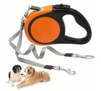 SYJYM - Correa de doble cabeza autorretráctil para perro, resistente a los enredos, 360°, con bloqueo de un solo toque, correa de freno