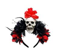 SYJYM - Diadema de flores artificiales de Halloween con calavera de terror oscuro para el día de los muertos, diadema de fiesta
