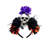 SYJYM - Diadema de flores artificiales de Halloween con calavera de terror oscuro para el día de los muertos, diadema de fiesta