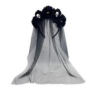 SYJYM - Diadema de Halloween con diseño de calavera, rosa, velos de novia, fantasma, novia, malla, accesorios para el cabello, fiesta del día de los muertos