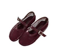 SYJYM - Sandalias de red de pesca de verano con parte inferior plana, diseño hueco, corte bajo, boca poco profunda, cómodas, zapatos romanos de playa para mujer, rojo vino, 39.5 EU
