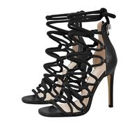 SYJYM - Sandalias de verano con puntera abierta para mujer, estilo gladiador, punta redonda, con cordones, para fiesta, tacón fino, Sh240422a, 39 2/3 EU