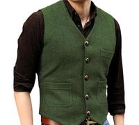 SYJYM - Traje formal para hombre, cuello en V, tweed, estilo casual, chaleco formal de negocios, padrino de boda, verde/negro/marrón, 04., XXL