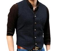 SYJYM - Traje formal para hombre, cuello en V, tweed, estilo casual, chaleco formal de negocios, padrino de boda, verde/negro/marrón, 01., M