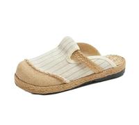 SYJYM - Zapatos casuales de primavera literarios para mujer, tacón plano, casual, boca poco profunda, algodón y lino, bordado para mujer, 011, 38.5 EU