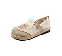 SYJYM - Zapatos casuales de primavera literarios para mujer, tacón plano, casual, boca poco profunda, algodón y lino, bordado para mujer, 012, 37.5 EU