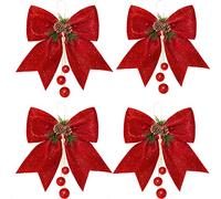 Sykerout 4pcs Arco de Navidad, Arco de Navidad, Lazos navideños Grandes Rojos, Regalo de Fiesta de árbol de Navidad, Lazo Llamativo navideño Estufa navideña, Adornos para Ventanas 25 x 30 cm…