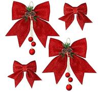 Sykerout 4pcs Lazos arbol Navidad, Arco de Navidad,Lazos Rojos arbol Navidad, Regalo de Fiesta de árbol de Navidad, Lazo Llamativo navideño Estufa navideña, Adornos para Ventanas