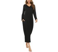 Sykooria Camisón Mujer Algodon Camisónes Largo Ropa de Dormir Ropa de Salón Casual Camisón Holgado con Bolsillos S-XXL