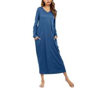 Sykooria Camisón Mujer Algodon Camisónes Largo Ropa de Dormir Ropa de Salón Casual Camisón Holgado con Bolsillos S-XXL