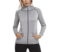 Sykooria Chaqueta Deportiva Mujer Manga Larga Running Sudaderas Mujer con Bolsillos Sudadera Mujer Cremallera y Capucha con Agujeros para los Pulgares S-XXL