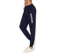 Sykooria Pantalones Deportivos Casuales para Mujer Pantalones de Jogger de Cintura con Cordón de Algodón Pantalones de Chándal Suaves y Ligeros con Bolsillo, Azul Marino, L