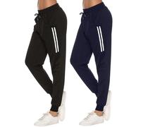 Sykooria Pantalones Deportivos Casuales para Mujer Pantalones de Jogger de Cintura con Cordón de Algodón Pantalones de Chándal Suaves y Ligeros con Bolsillo(Negro+Azul Marino,M)
