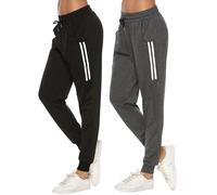 Sykooria Pantalones Deportivos Casuales para Mujer Pantalones de Jogger de Cintura con Cordón de Algodón Pantalones de Chándal Suaves y Ligeros con Bolsillo(Negro+Gris Oscuro,M)