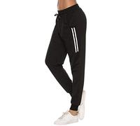 Sykooria Pantalones Deportivos Casuales para Mujer Pantalones de Jogger de Cintura con Cordón de Algodón Pantalones de Chándal Suaves y Ligeros con Bolsillo, Negro, M