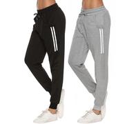 Sykooria Pantalones Deportivos Casuales para Mujer Pantalones de Jogger de Cintura con Cordón de Algodón Pantalones de Chándal Suaves y Ligeros con Bolsillo(Negro+Gris,L)