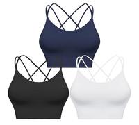 Sykooria Sujetador de Yoga Sujetador Deportivo para Mujer Almohadillas Extraíbles Top Deporte para Gimnasio (BL+W+B,S)