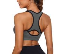Sykooria Sujetadores Deportivos Mujer Sujetador Deportivo con Espalda de Nadador Top Deportivos Mujer Acolchados Top Corto de Gimnasio de Impacto Medio para Fitness(Gris,L)
