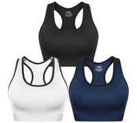 Sykooria Sujetadores Deportivos Mujer Sujetador Deportivo con Espalda de Nadador Top Deportivos Mujer Acolchados Top Corto de Gimnasio de Impacto Medio para Fitness(Negro+Blanco+Azul Marino,M)
