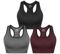 Sykooria Sujetadores Deportivos Mujer Sujetador Deportivo con Espalda de Nadador Top Deportivos Mujer Acolchados Top Corto de Gimnasio de Impacto Medio para Fitness(Negro+Gris+Rojo Vino,M)