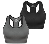 Sykooria Sujetadores Deportivos Mujer Sujetador Deportivo con Espalda de Nadador Top Deportivos Mujer Acolchados Top Corto de Gimnasio de Impacto Medio para Fitness(Negro+Gris,M)