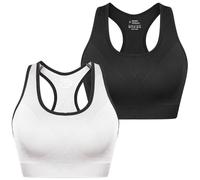 Sykooria Sujetadores Deportivos Mujer Sujetador Deportivo con Espalda de Nadador Top Deportivos Mujer Acolchados Top Corto de Gimnasio de Impacto Medio para Fitness(Negro+Blanco,L)