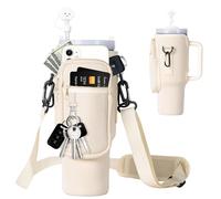 Sykrawki Bolsa Térmica para Stanley Cup 40 oz con Correa Ajustable - Funda Accesorios Incluye Bolsillo Impermeable para Teléfono, Ideal Senderismo Camping Viajes (Beige)