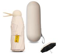 Sykrawki Paraguas Plegable Ultra Compacto para Viaje - Portátil, 8 Costillas Resistente al Viento | Protección UV 99% Impermeable | Unisex para Hombres y Mujeres (Beige)