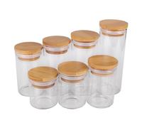 SYLALE 12 Botellas de Vidrio de 47 mm de diámetro, 50 ml, 60 ml, 80 ml, 90 ml, 100 ml, 120 ml y 150 ml con Tapa de bambú, tarros for Especias, 7 tamaños, selección Propia.(50ml)