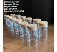 SYLALE Lote de 12/24/36/48 Unidades de Botellas de Vidrio pequeñas de 26 x 37 x 50 mm y 30 ml, frascos de Almacenamiento con Corcho, pequeños frascos de Vidrio Decorativos, Viales.(36 Pieces)